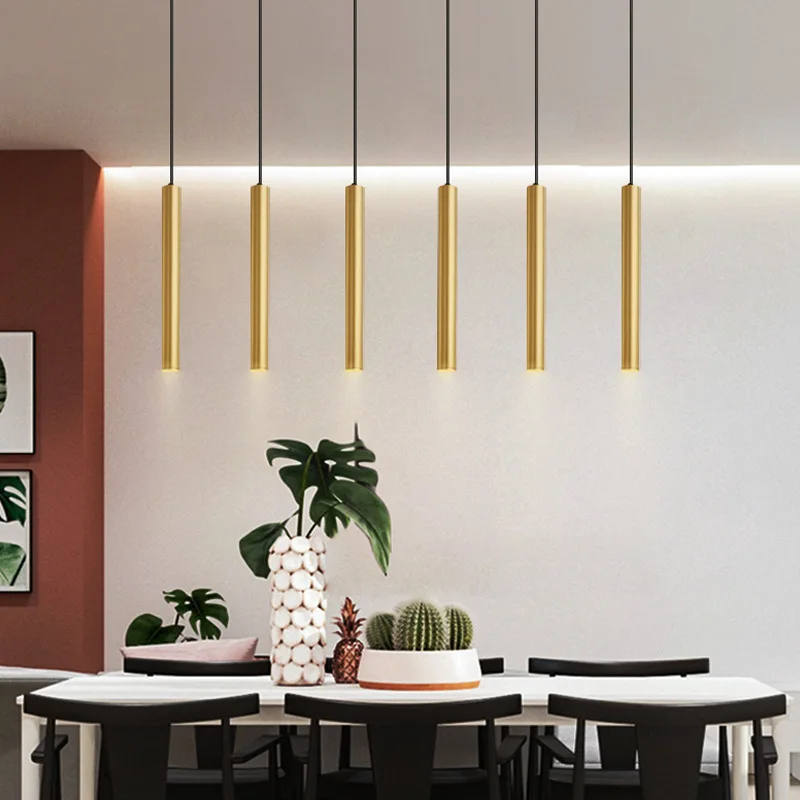 Modern Dimmable LED Hanging Lamp Long Tube Pendant Light For Kitchen Dining Room Shop Bar Decor Cylinder Pipe Spot Lights