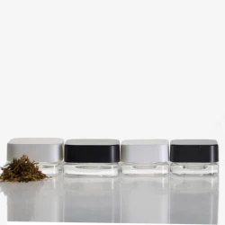 Small Clear Glass Grease Jars Custom Logo Square Concentrate Containers Child Resistant Cap CRC Glass Jar