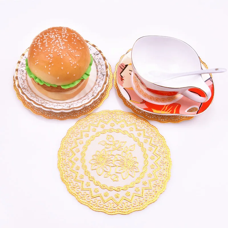 20cm European hot gilding PVC insulated round Coaster vase plate tray pad KTV hotel decorative pad doily