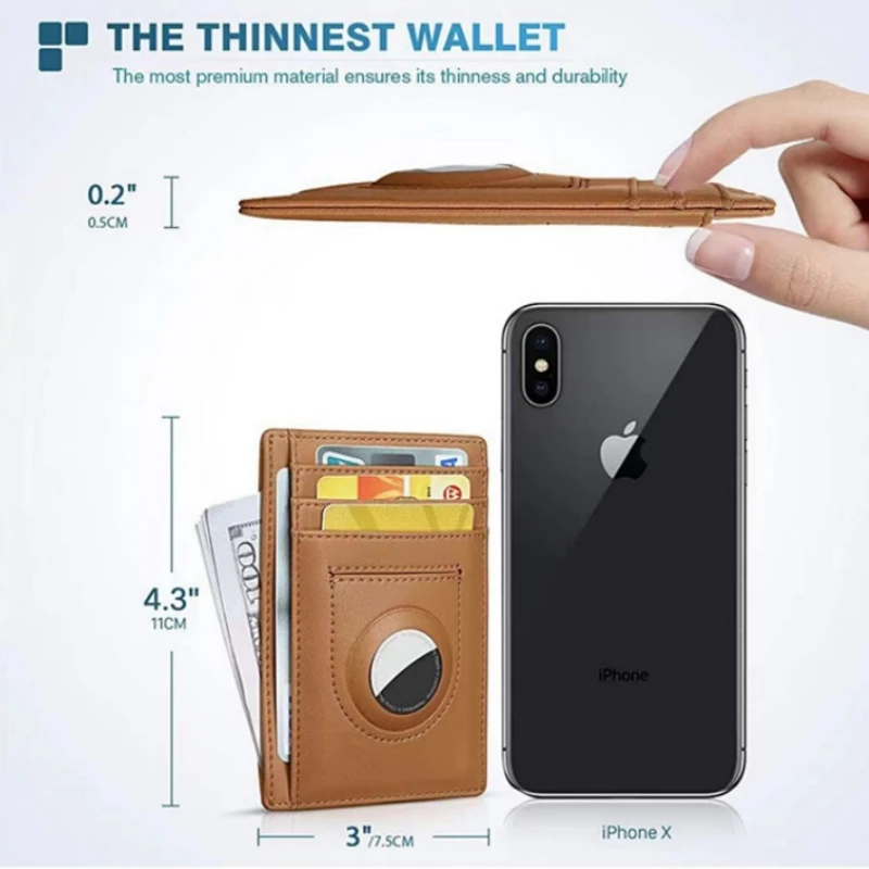 Custom Leather Smart FID Blocking Slim Carbon Fiber Card Holder Wallet For Men Compatible with Air Tag