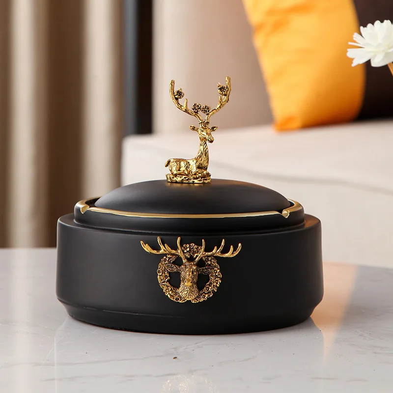 Custom Printed Logo Office Home Luxury Gold Plated Black Glazed Square Ceramic Cigarette Ash Tray Ashtray with Lid