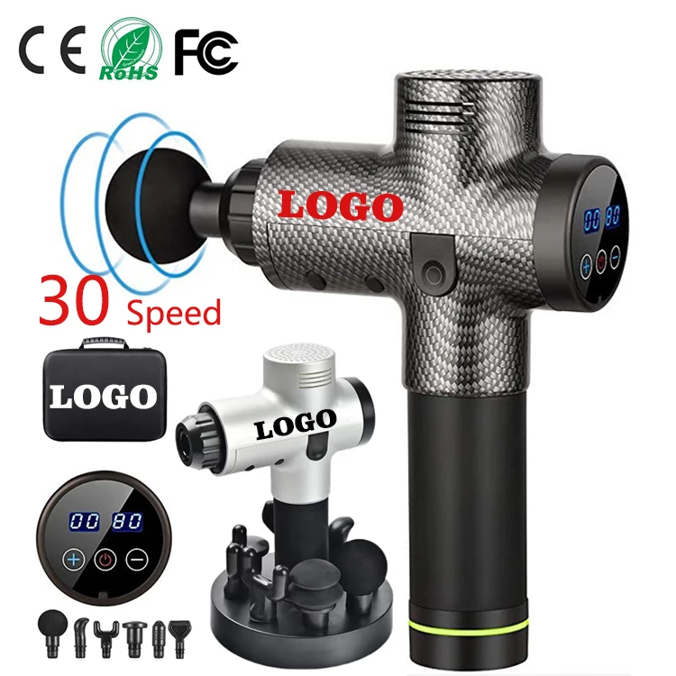 
logo with lcd screen best 2021 fascial deep led touch screen massage gun 30 speed mini body sports portable muscle massage gun 