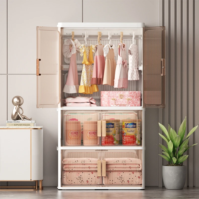 3Layers Plastic Wardrobe Cabinet Locker Combination Clothing Box Folding Storage Box Double Layer + Double Door Opening