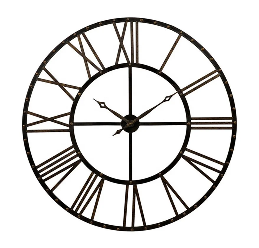 Oversized Hall and Courtyard Skeleton Retro Silent Non-ticking Industrial Big Size Giant Decorative Wall Clock