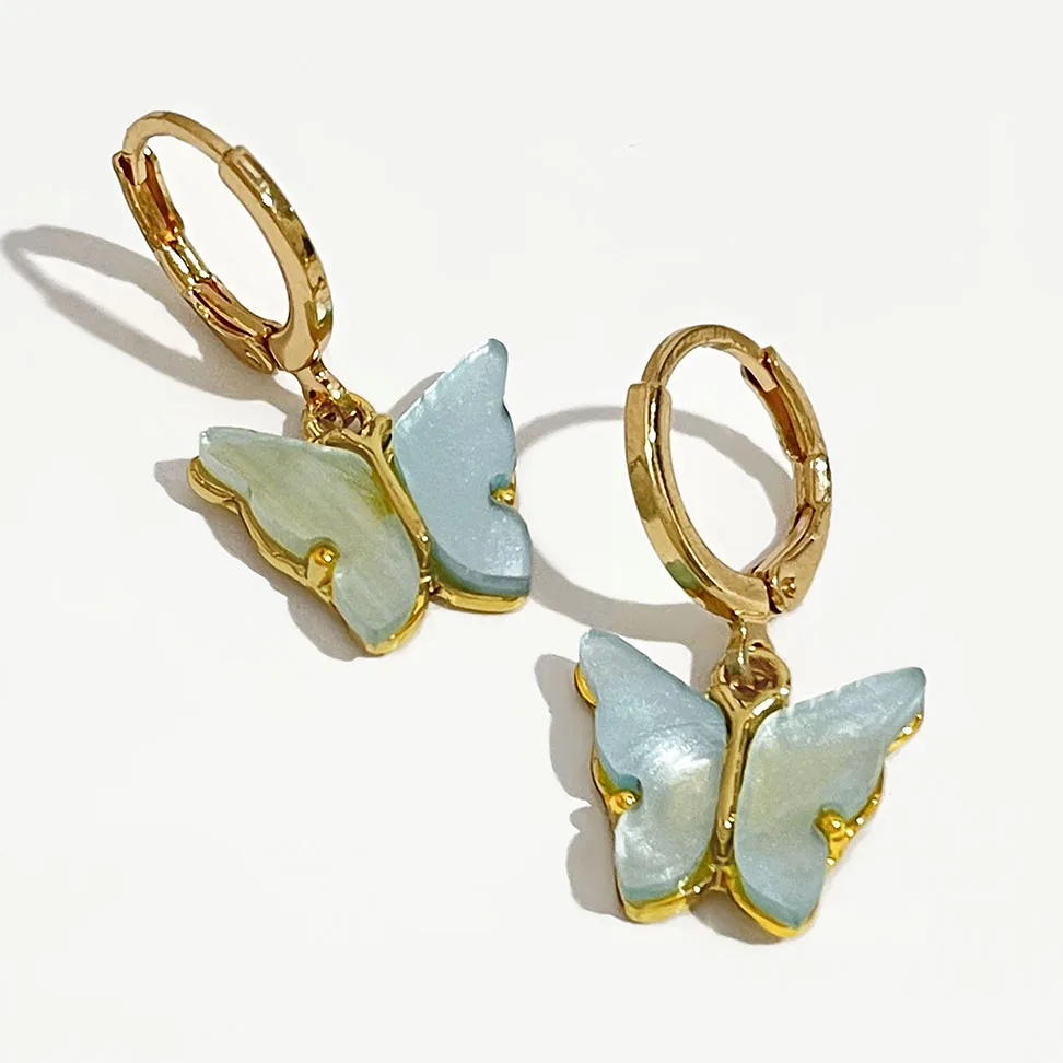 Candy Colorful Butterfly Crystal Gold Stud Earring Women Girl Minimalist French Acrylic Small Hoop Earring Summer Animal Jewelry