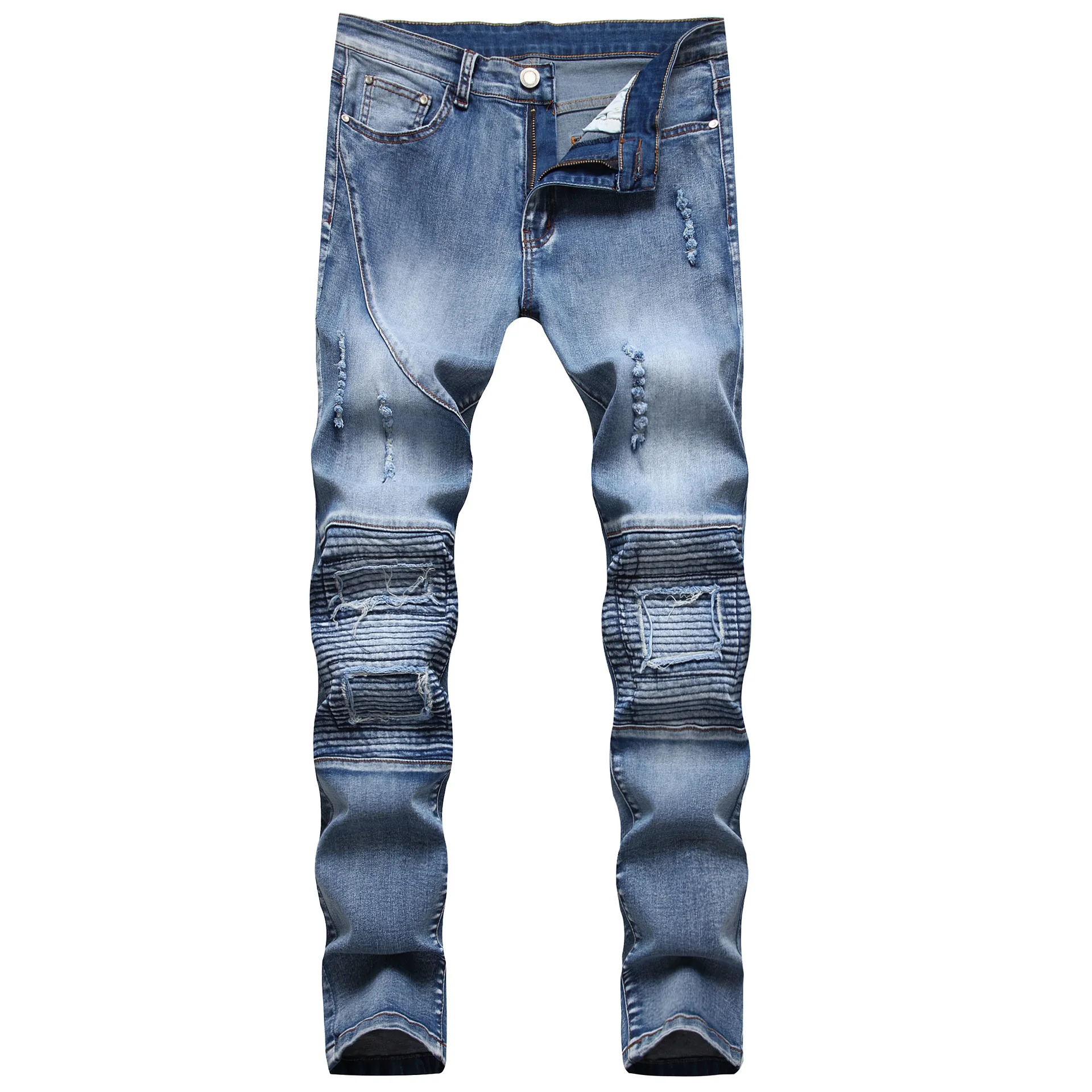 Biker Jeans Man Ripped Jeans Men Hip Hop Slim Fit Punk Denim Pants Male Jeans
