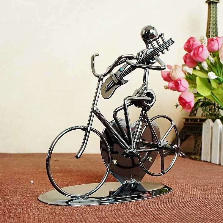 New product Iron Art Musician Man Model Music Box Metal Bicycle Garden Ornaments Gift