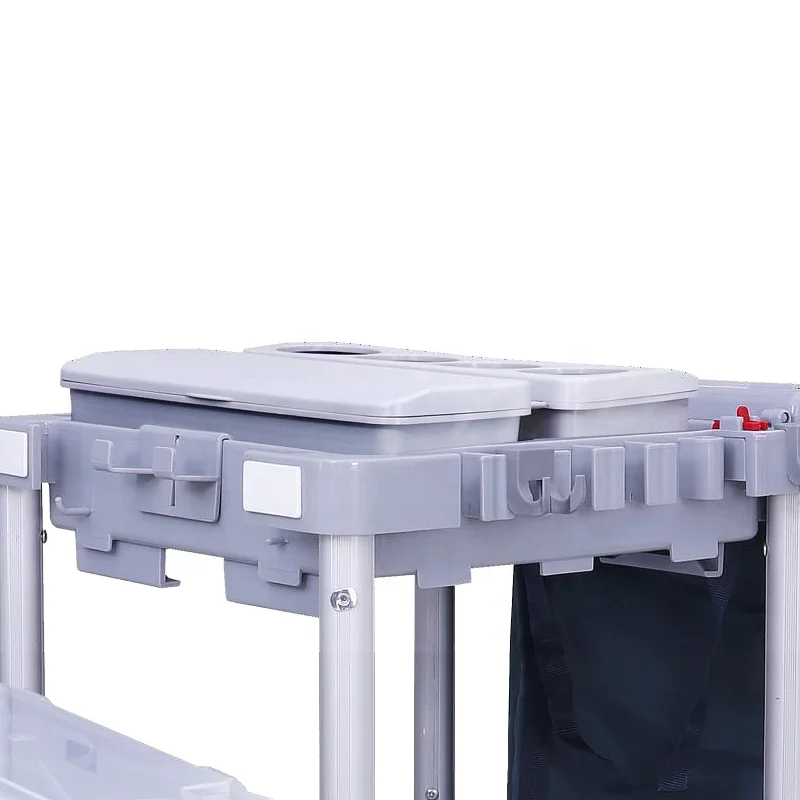 Good quality  Attractive Style Plastic Grey Industrial hotel Cleaning Housekeeping Maid Janitorial Cart