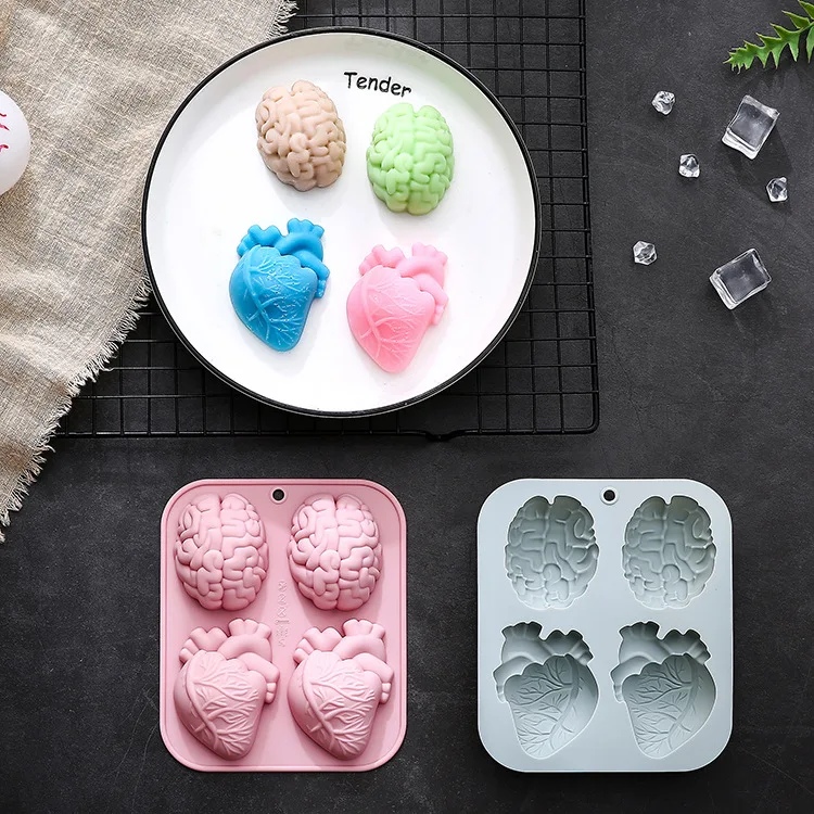 3D human brain heart halloween silicone molds, suitable for candy chocolate pudding dessert making essential jello mold