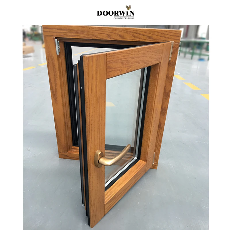3D Wooden Transfer Wood Color Paint Thermal Break Aluminium Window with Theft-proof Net