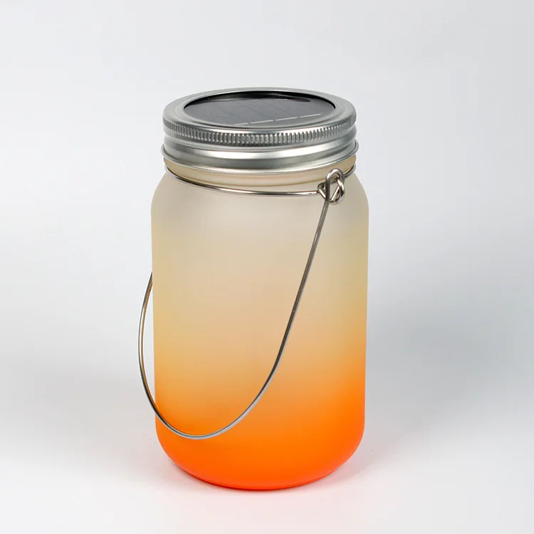 Wholesale 430ml decorative blank sublimation lamp glass mason Jars with lid solar lanyern LED Garden Light Hemp Rope DIY gifts