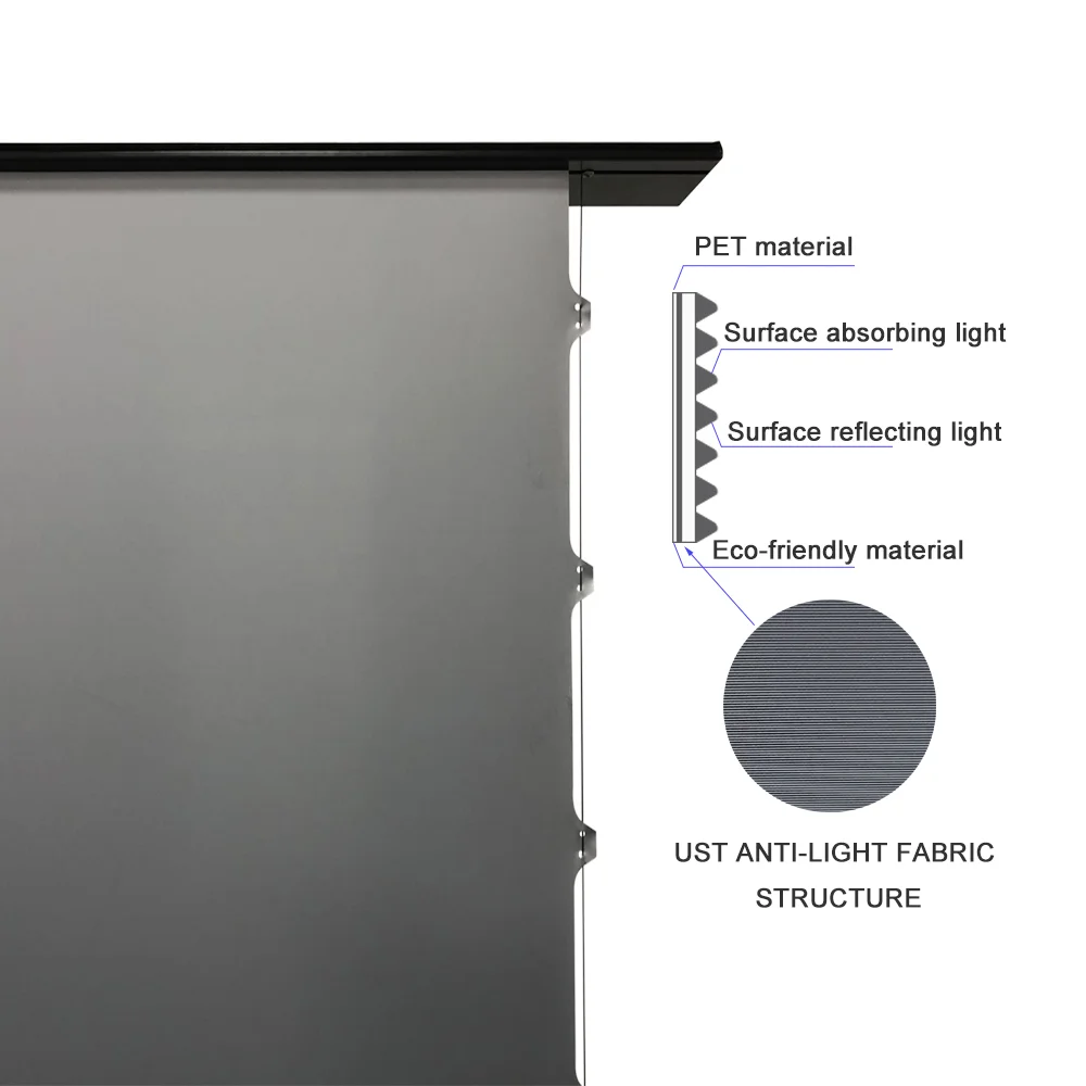 Telon Home Cinema 100 Inch Electric Tension Floor Screen PET Crystal UST ALR Laser Projector Rising Motorized Alr