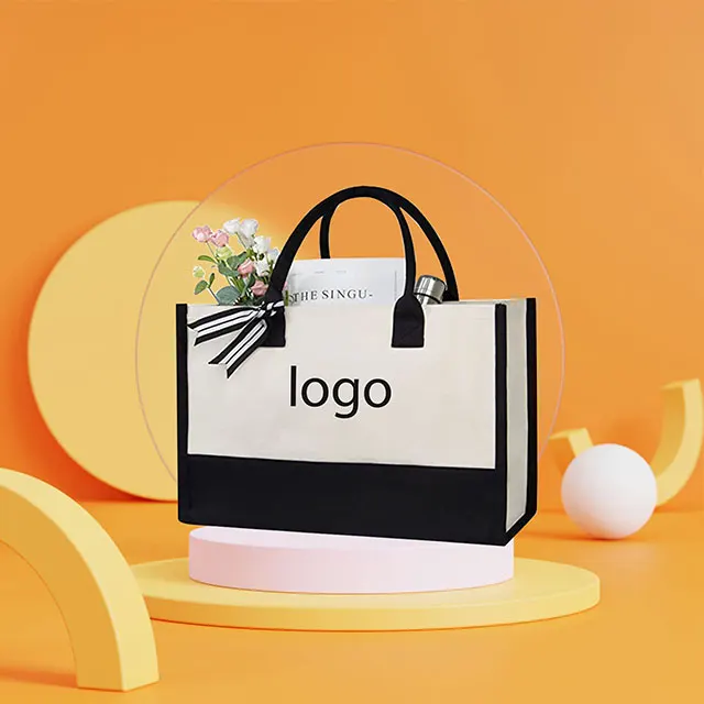 Wholesale recyclable reusable cotton canvas tote bag shopping canvas bag with cotton handle Custom Logo Tote canvas beach bag