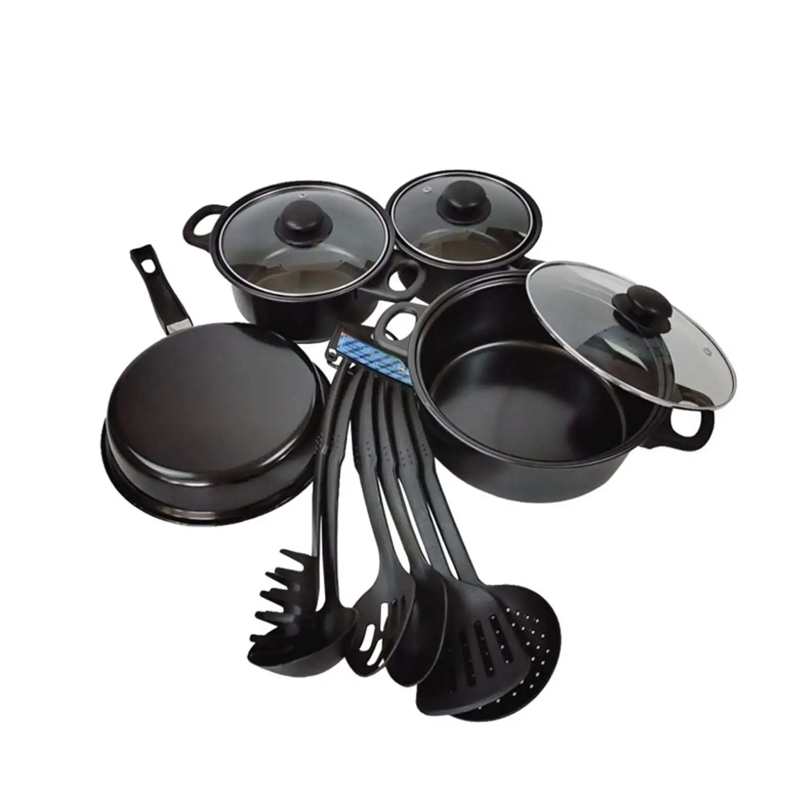 New Design Hotel Kitchen Metal Cast Iron Cookware Bulk Packing Non Stick Cooking Pot Cookware Set With Glass Lid
