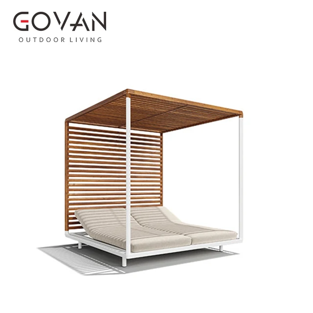 
Hotel big canopy sun bed Garden Pool Waterproof Patio brushed aluminum Double lounger Furniture Square Outdoor Daybed 