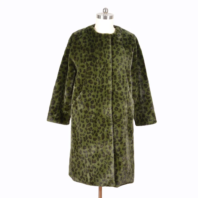 Factory Wholesale Custom Streetwear New Luxury Leopard Print Faux Fur Trench Coat Women High Quality