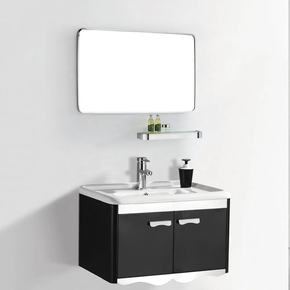 Hot sale Small size space saving bathroom furniture with white ceramic wash basin & teeth brush holder