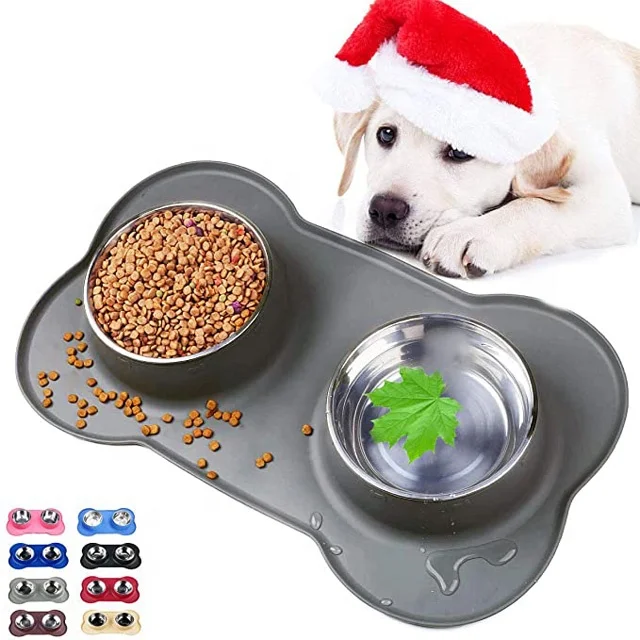 Non Spill Amazon Hot Selling Customize Logo Double Stainless Steel Portable Pet Dog Water Print Dog Supply Bowl