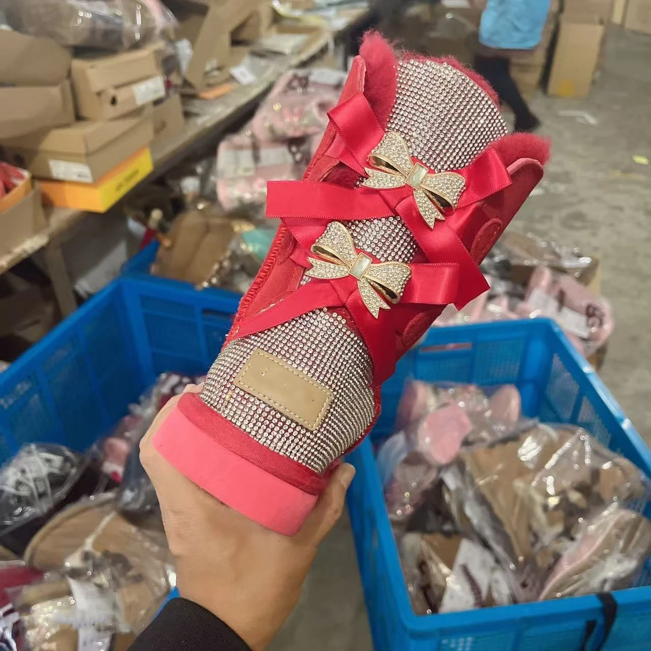 Wholesale Winter Thickening Fashion Ladies Kids Women Winter Snow Boots Warm Bling Bling Snow Boots 16 Colors
