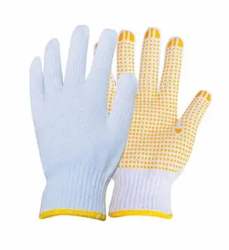 hot sale bleached white cotton knitted pvc dotted hand glove