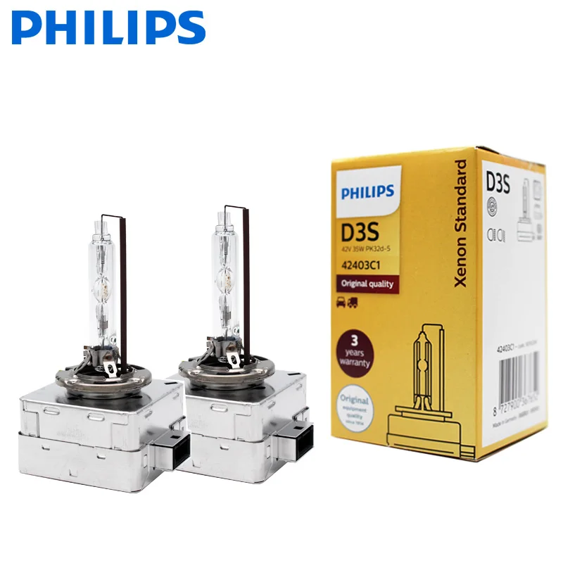 Philips D3S HID 42403 35W Xenon Standard LED Headlight 4200K Bright White Light Car Original Bulbs ECE Approve, 1X