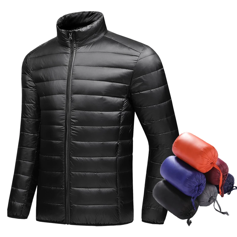 Custom Lightweight White Duck Down Jacket For Mens Front Zipper Up Packable Insulated Quilted Down Coat