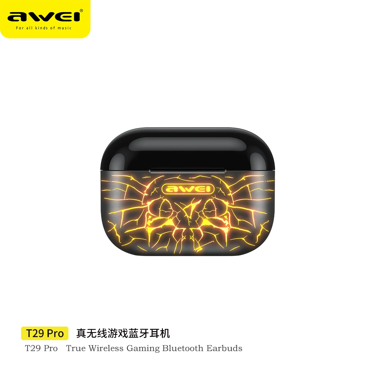 2021 Awei Новое поступление T29 Pro cool tws Bluetooth auriculares наушники красочные огни наушники с пожарными трещинами
