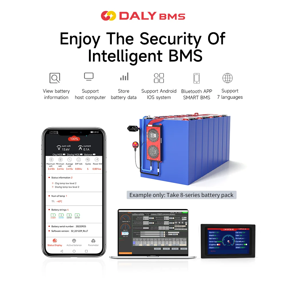 Daly Smart LFP BMS Energy Storage System Lithium Lifepo4 Battery Pack 15S 16S 48v 120A 150A 200A Management System BMS