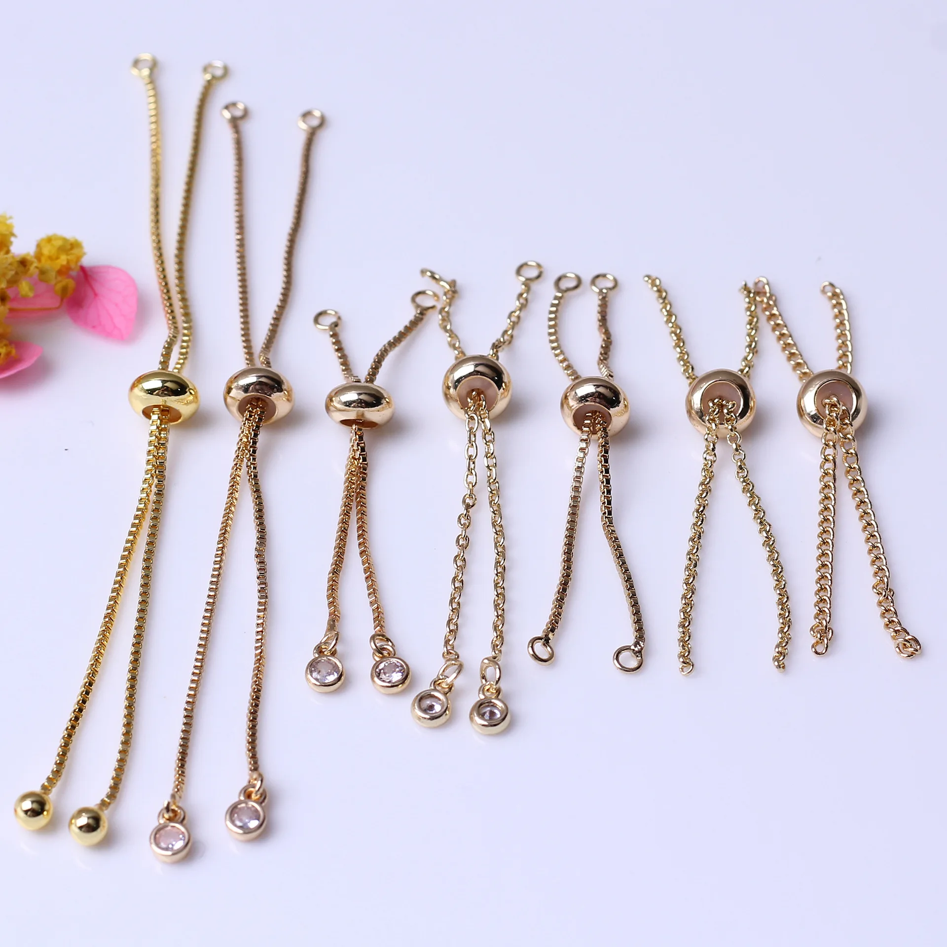 14k 18k Rose Gold Plated Adjustable Bracelets Slider Adjuster Extender Chain Silver for Necklace