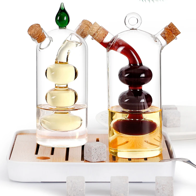 High borosilicate Glass Oil Vinegar Pot Bottle for Kitchen Novel design double rooms HOT SALE