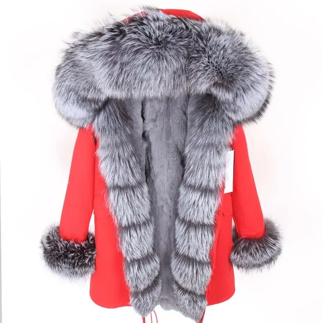Maomaokong real fur long coat Oversize Hooded Long parka