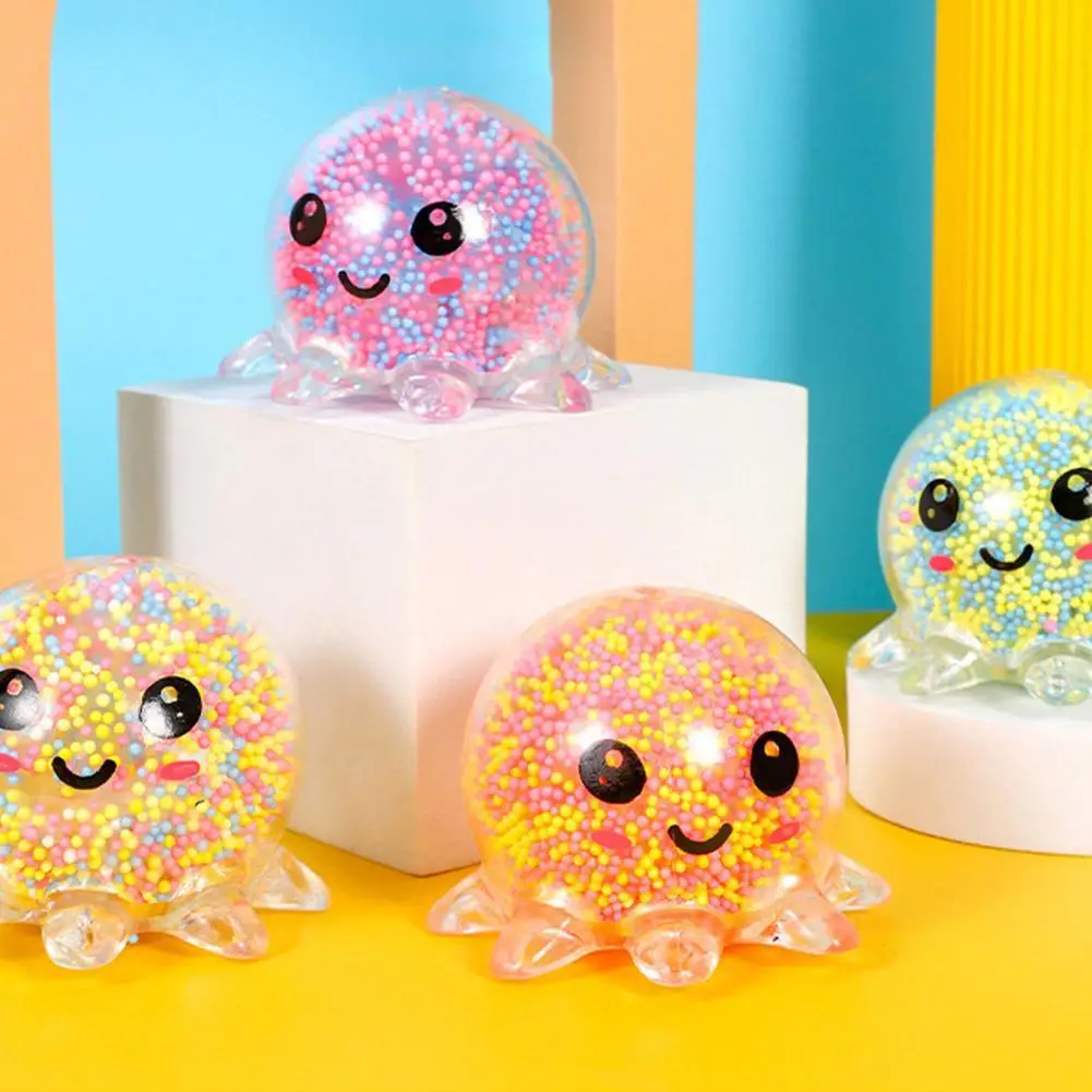 Promotional Beads Filled Light-up Small Octopus Stress Release Toy Emotion Relief Squishy Ball For Kids Fun Squeeze