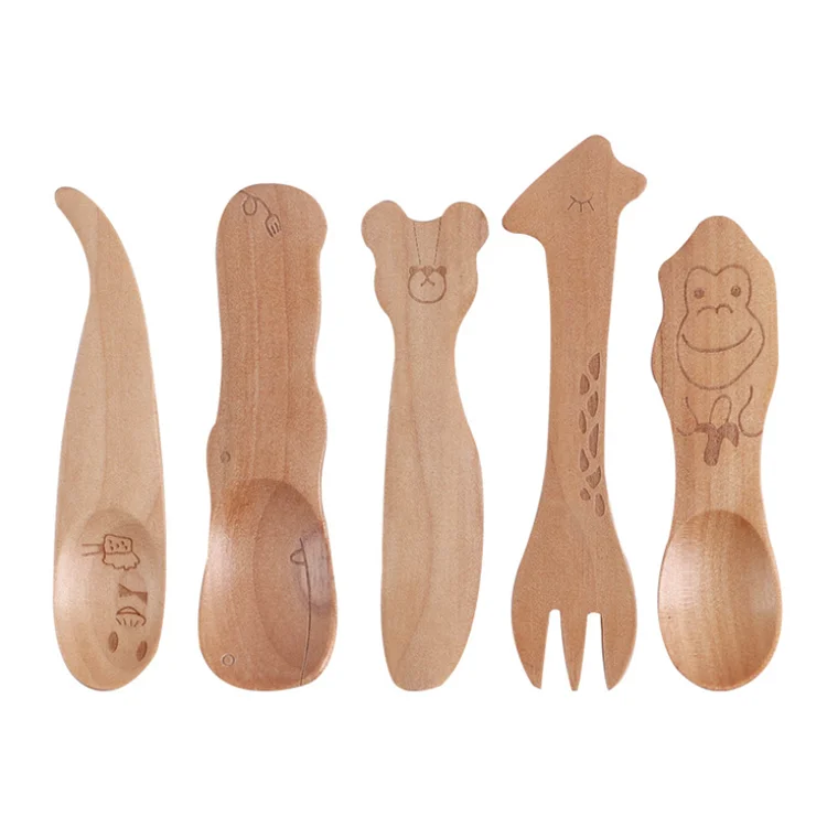 Бамбуковая деревянная ложка с изображением животных для детей