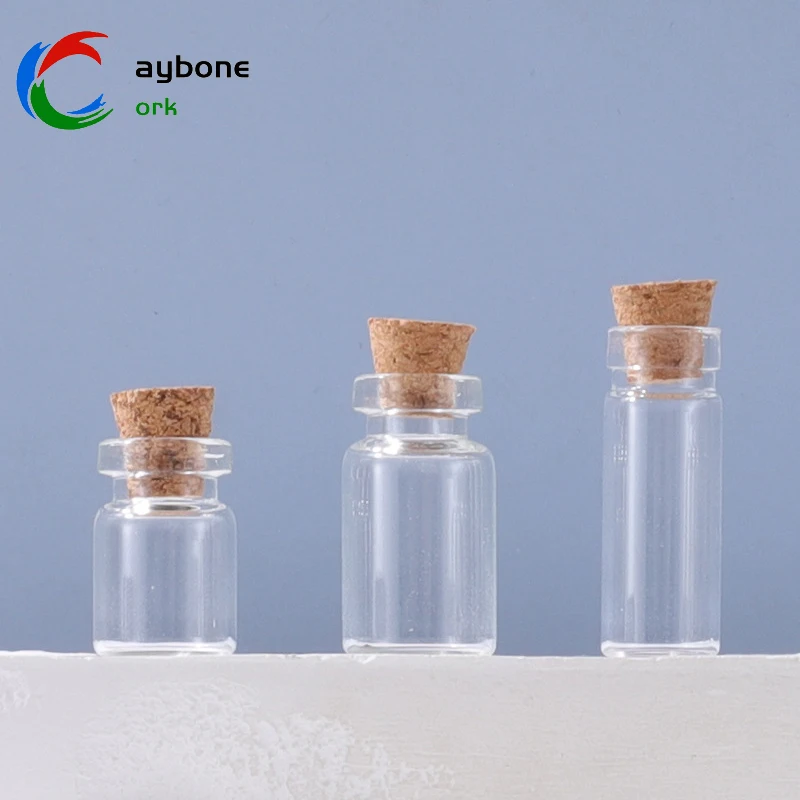 Stock Glass Bottles in 1ml 2ml 3ml Sizes with Cork Mouth for Wishing Drifting Hanging Bottle Applications