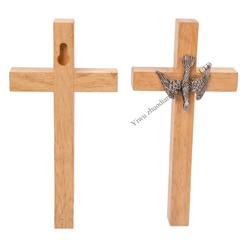 Yiwu zhuodian transparent varnish natural rubber wooden cross Jesus statue wall