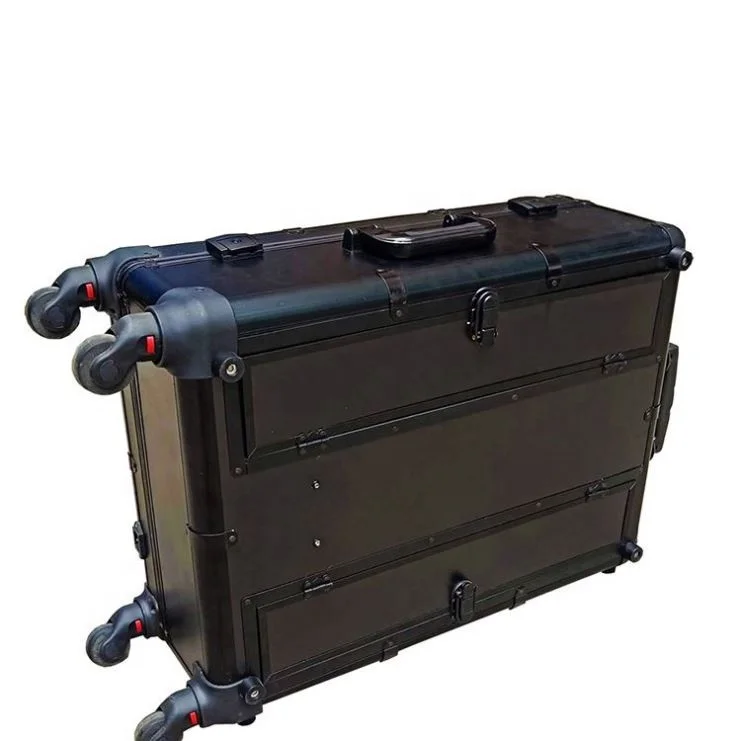 Empty professional trolley vanity traveling wheeled hard shell beauty organizer makeup cases with light mirror
