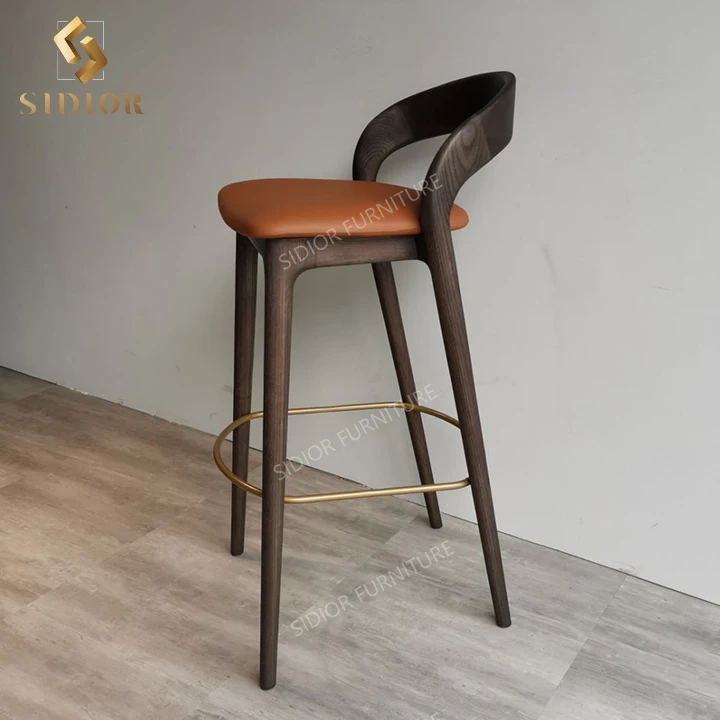 Modern leather velvet luxurious  kitchen black gold wooden restaurant counter bar stools bar stool high chair for kitchen