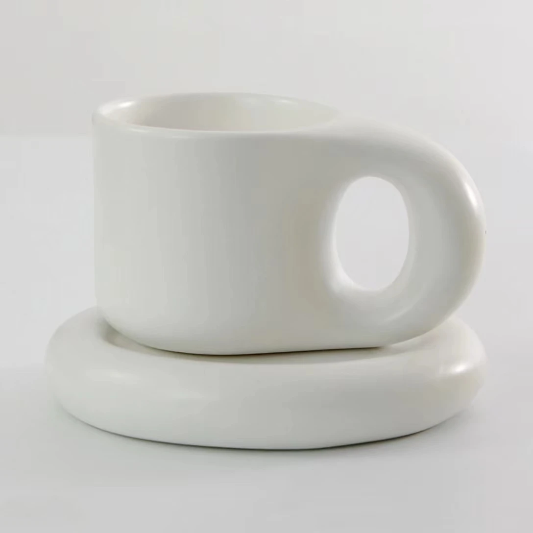 Hot sale Nordic ins style pangpang fat mug ceramic coffee tea mug with saucer chubby handle mug with saucer set