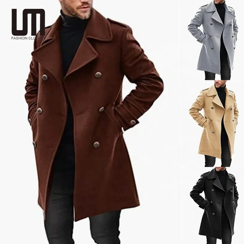 Liu Ming Hot Selling 2024 Fashion Men Stylish Outwear Long Sleeve Pocket Long Jacket Winter Slim Trench Coats