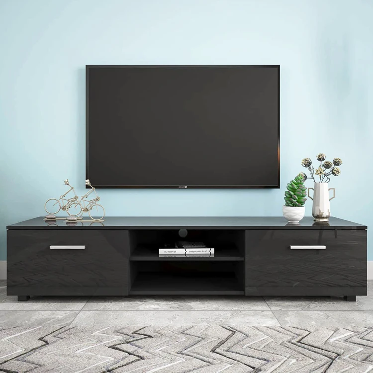 Mid-Century Entertainment Center Living Room Wooden Adjustable Storage Shelf Media Television Cabinet TV Console Table Stand