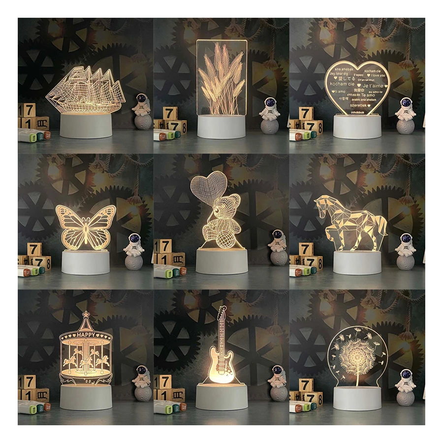 New Design Creative Gift Usb Acrylic Table Night Lamp 3d Led Night Light Wedding Gifts For Guests