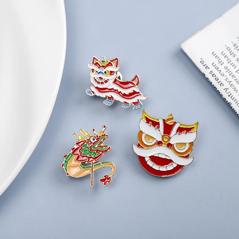 New Wholesale Dragon Dance Brooch In Chinese Style Original Lion Dance Badge Holiday Gift Versatile Accessories
