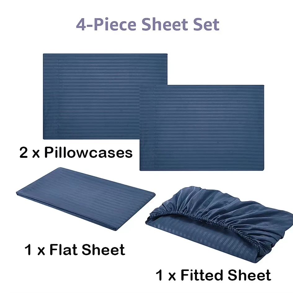 3_4pcs Stripe Sleeping Bedspread Solid Stripe Bedding Set for Twin_Full_Queen_King Size Bedding Set for Bedroom or Guest Room