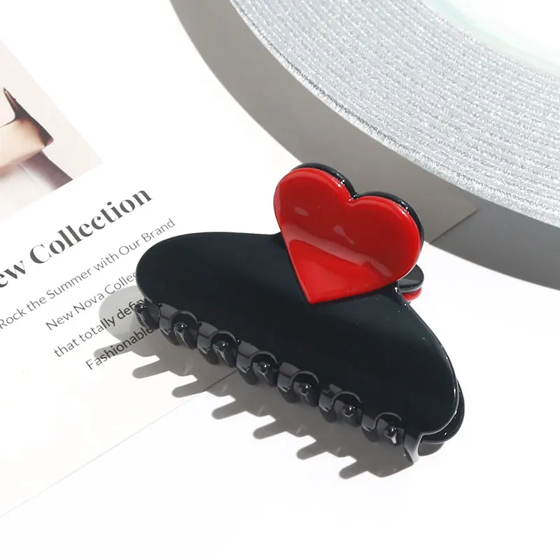 red love heart shape hair claw cellulose acetate Korean hair claw for women black and white hair claw accessories