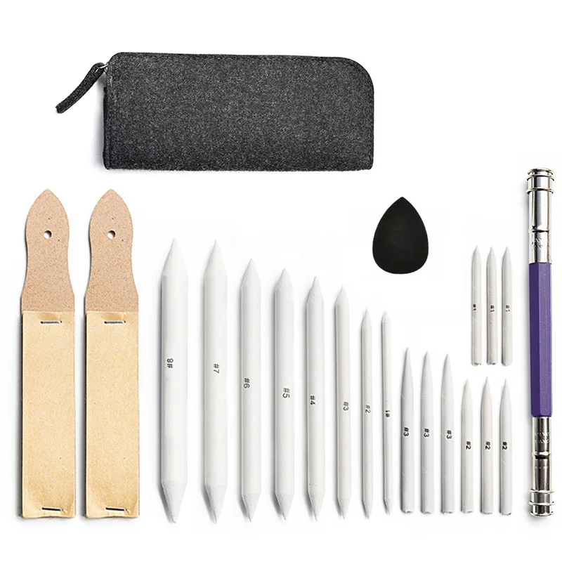 Paper wiper pen 22-piece set, matte board, sponge smudge pencil extender, storage bag, sketch painting tool