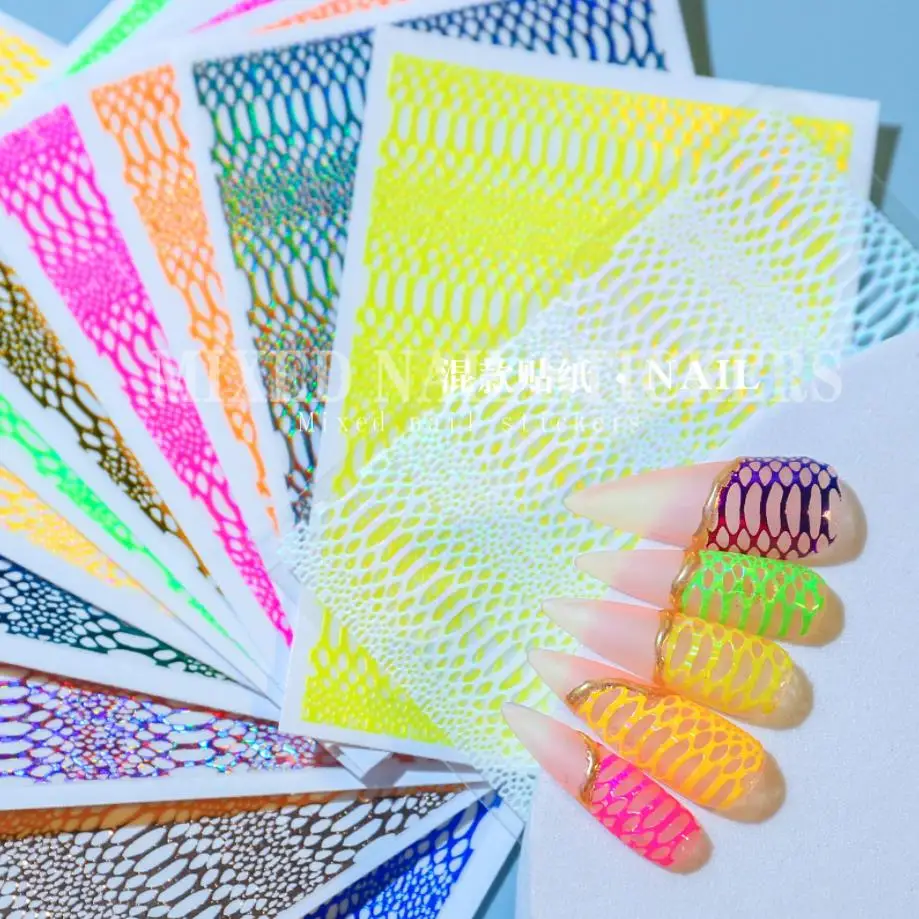 12 pcs per bag mixed color Snake Hologram Nail Stickers Animal Design Metal Snake Temporary Tattoo Manicure 3d Nail Decals