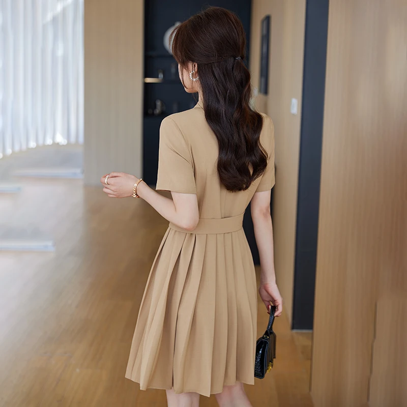 Summer short sleeved Elegant Women High Quality Button Dress with Pocket Blazer Dress