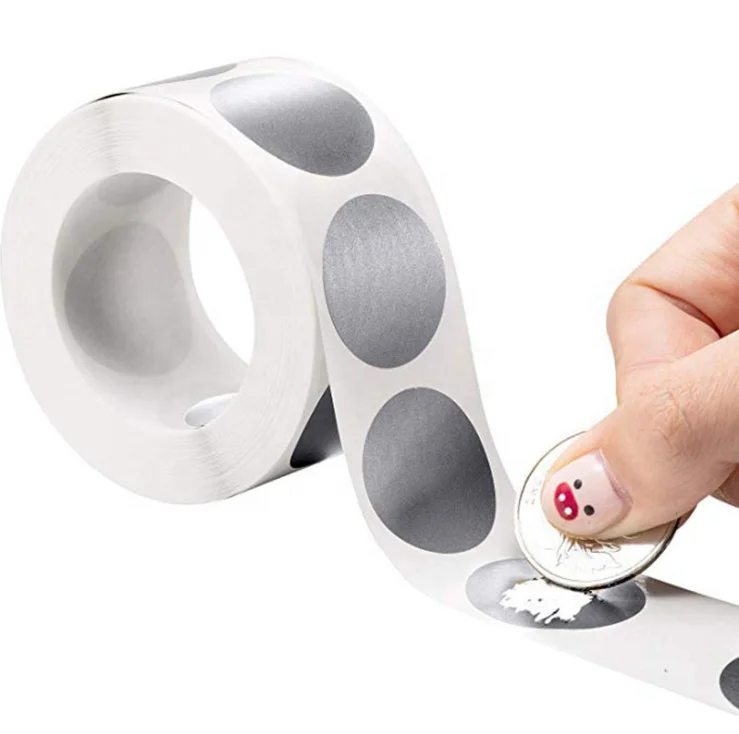 1 inch Silver Round Scratch Off Adhesive PVC Roll Stickers