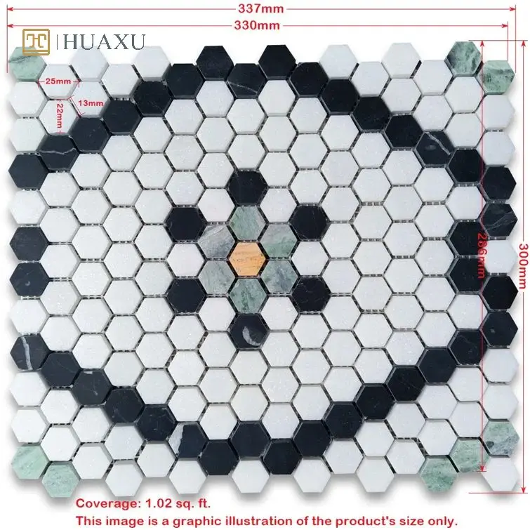 Huaxu Natural Green Marble Easy Installation Honeycomb Pattern Premium Quality Sheet Look Wall Mosaic Tiles