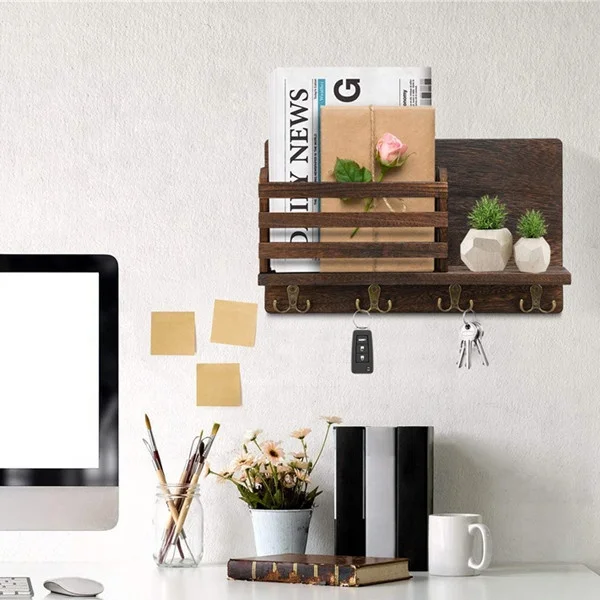 Paulownia Wood Key Holder for Wall Mail Holder for Wall Shelf Organizer, Magazine Holder Home Entryway Decor